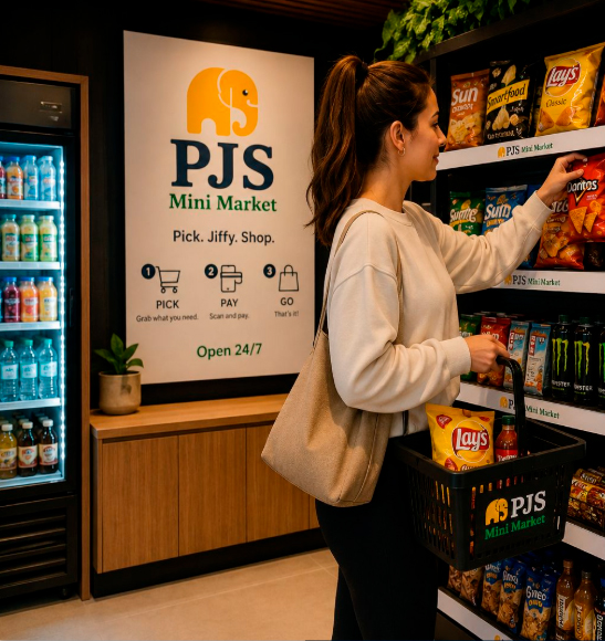 Employee shopping at a PJS Mini Market